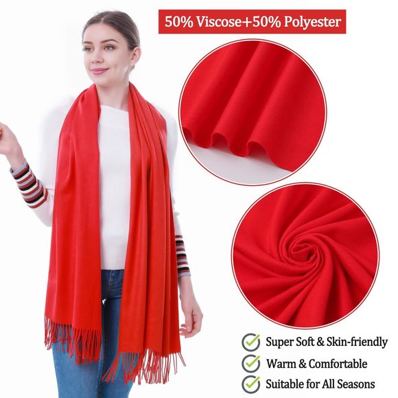 Red Pashmina Scarf For Women-soft Pashminas Shawls And Wraps For Women/ladies🐦 - Picture 2 of 5